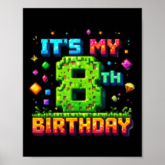 Färgfull pixel Birthday it's Min åttonde födel Poster