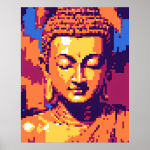 Färgfull pixelgrafik   Meditating Buddha Poster
