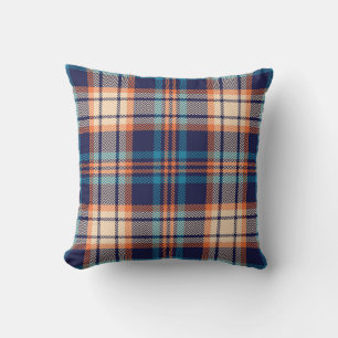 Färgfull plaid mönster i blått, orange, beige. Hen Kudde