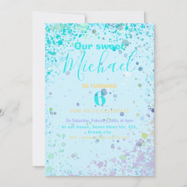 Färgfull pojkes födelsedagsfest inbjudan (Framsida)