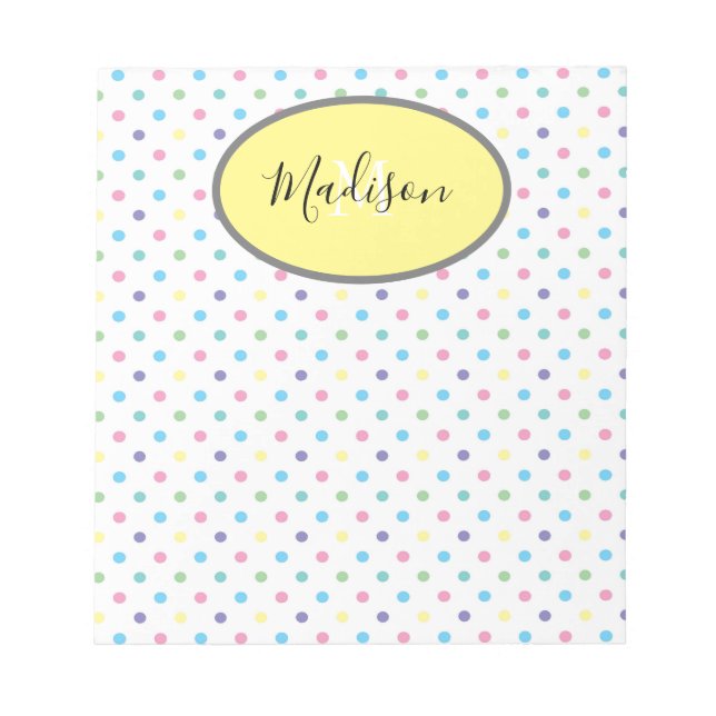 Färgfull Polka dots Anpassningsbar Monogram & Namn Anteckningsblock (Framsida)