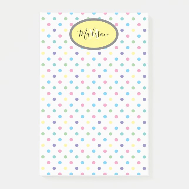 Färgfull Polka dots Anpassningsbar Monogram & Namn Post-it Block (Framsida)