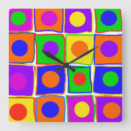 Färgfull Polka dots & fyrkanter Stor bildklocka Klocka