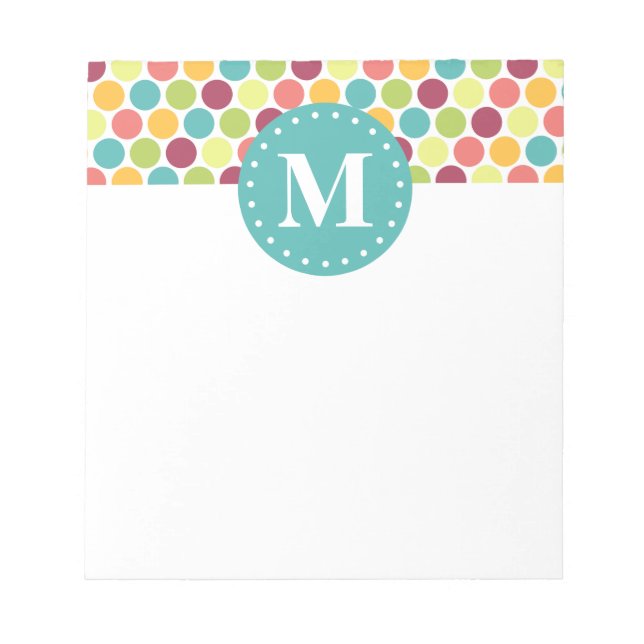 Färgfull Polka dots Mönster med Monogram Anteckningsblock (Framsida)