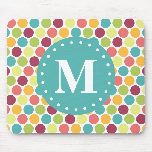 Färgfull Polka dots Mönster med Monogram Musmatta (Framsidan)