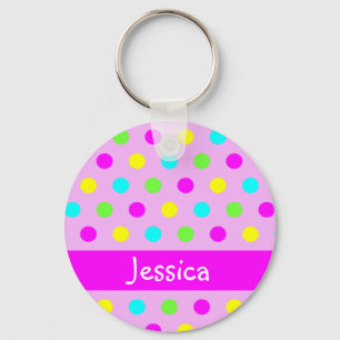 Färgfull Polka dots - Nyckelkedjan Girly Namn Nyckelring