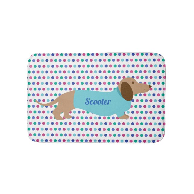 Färgfull polka punkt Dachshund Bath Mat Badrumsmatta (Framsidan)