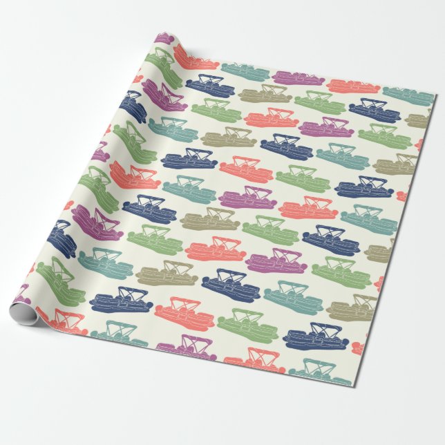 Färgfull Pontoon Boats Patterned Boating Gift Presentpapper (Utrullad)