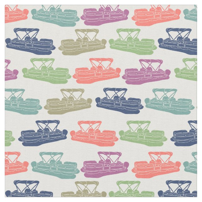 Färgfull Pontoon Boats Patterned Boating Print Tyg (Närbild)