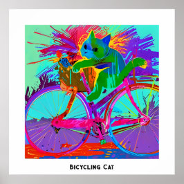 Färgfull pop Art Editable Comical Cat på Cycle Poster