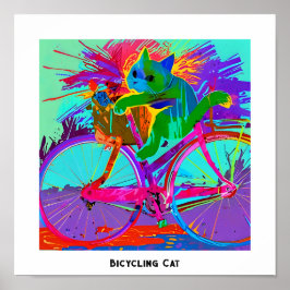 Färgfull pop Art Editable Comical Cat på Cycle Poster