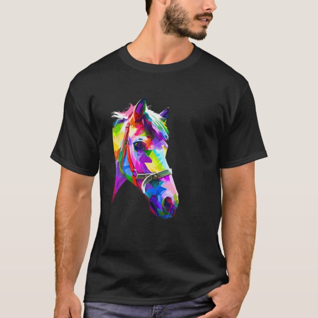 Färgfull pop Art Horse Porträtt Funny Horses T Shirt (Framsida)