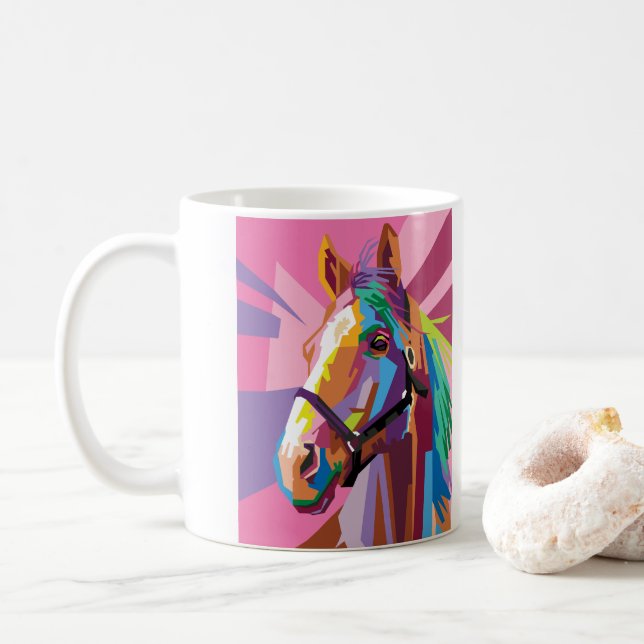 Färgfull pop Art Horse Porträtt Kaffemugg (Med munk)