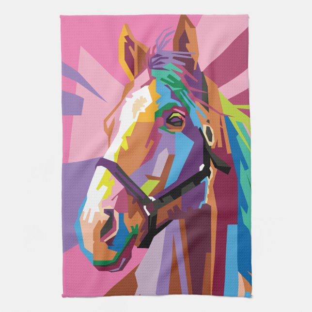 Färgfull pop Art Horse Porträtt Kökshandduk (Vertikal)