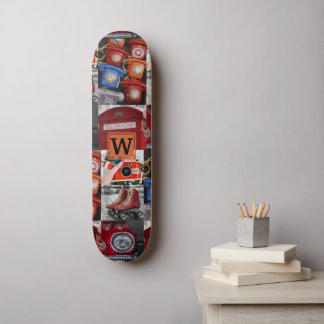 Färgfull pop Art Retro Red Photo Collage Monogram Mini Skateboard Bräda 18,5 Cm