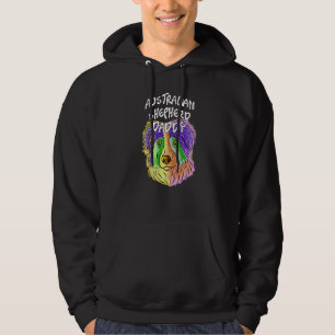 Färgfull Pop Porträtt Australian shepherd Hund Pap Hoodie