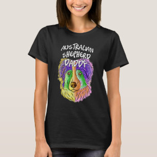 Färgfull Pop Porträtt Australian shepherd Hund Pap T Shirt