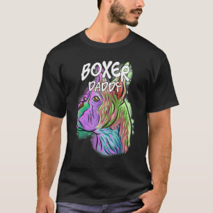 Färgfull Pop Porträtt Boxer Hund Pappa Fars dag D T Shirt