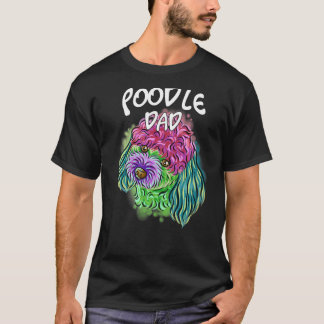 Färgfull Pop Porträtt Pudel Hund Pappa Fars dag T Shirt