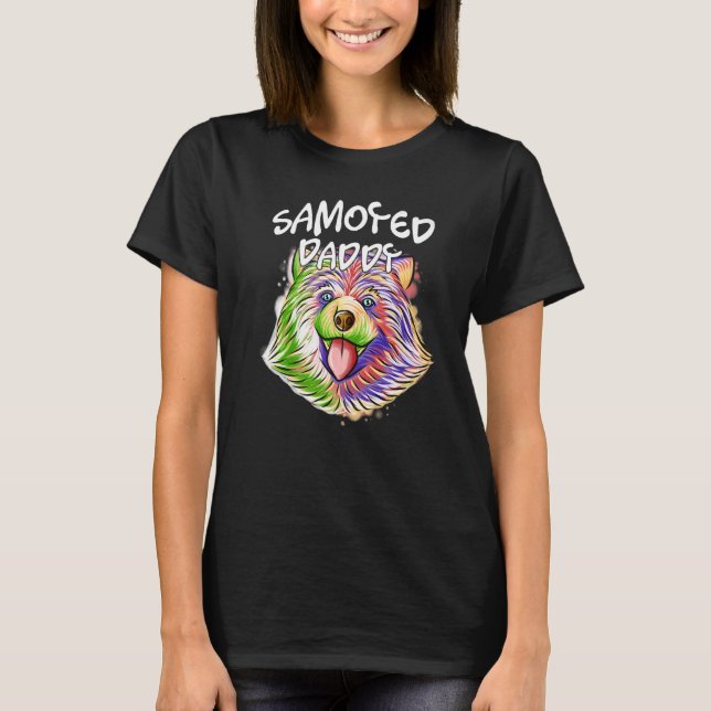 Färgfull Pop Porträtt Samoyed Hund Pappa pappa Far T Shirt (Framsida)