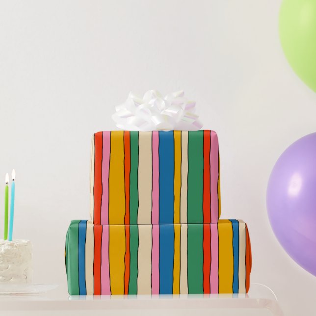 Färgfull Pop Rand Cheerful Lining Mönster Presentpapper (Festgåvor)