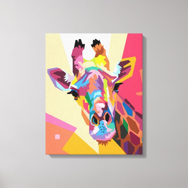Färgfull poppart Giraffe Porträtt Canvastryck (Framsida)