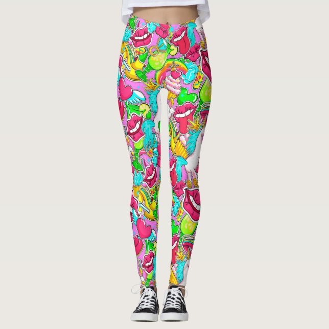 Färgfull poppgrafik leggings (Framsida)