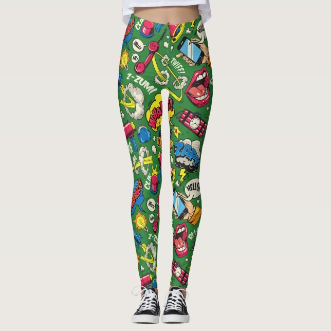 Färgfull poppgrafik leggings (Framsida)
