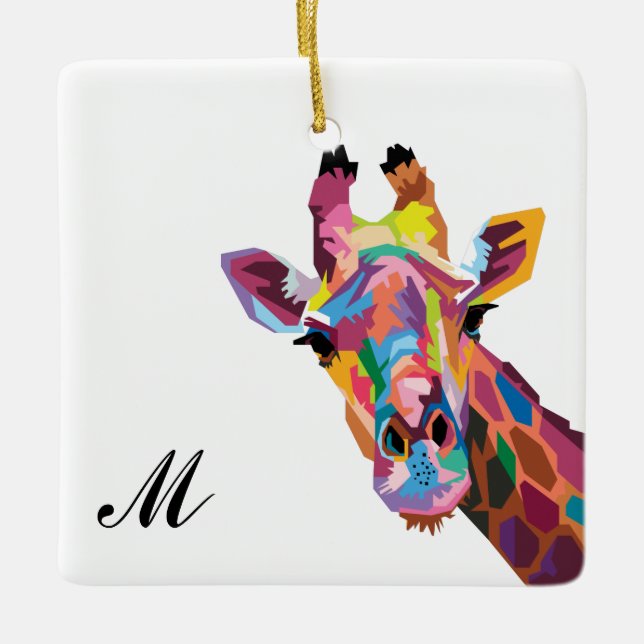 Färgfull poppsbild Giraffe Monogrammed Julgransprydnad Keramik (Framsida)