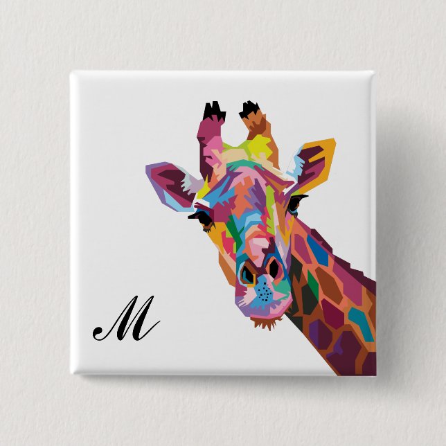 Färgfull poppsbild Giraffe Monogrammed Knapp (Framsida)