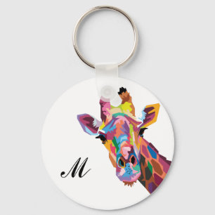 Färgfull poppsbild Giraffe Monogrammed Nyckelring