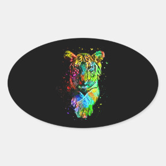Färgfull popup-tiger ovalt klistermärke