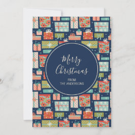 Färgfull presentationsruta för Retro-julklapp Julkort