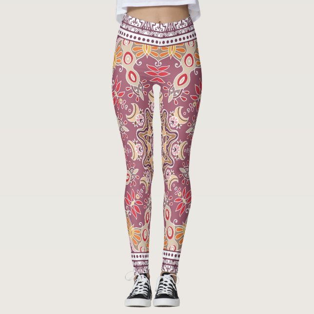 Färgfull prydnadsdocka: Symmetric Snöre Mönster Leggings (Framsida)