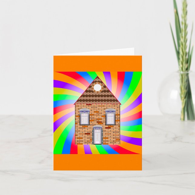 Färgfull Psychedelic Brick House Rainbow Design Kort (Skapare uppladdad)