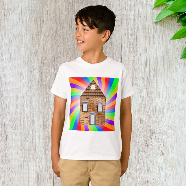 Färgfull Psychedelic Brick House Rainbow Design T Shirt (Skapare uppladdad)