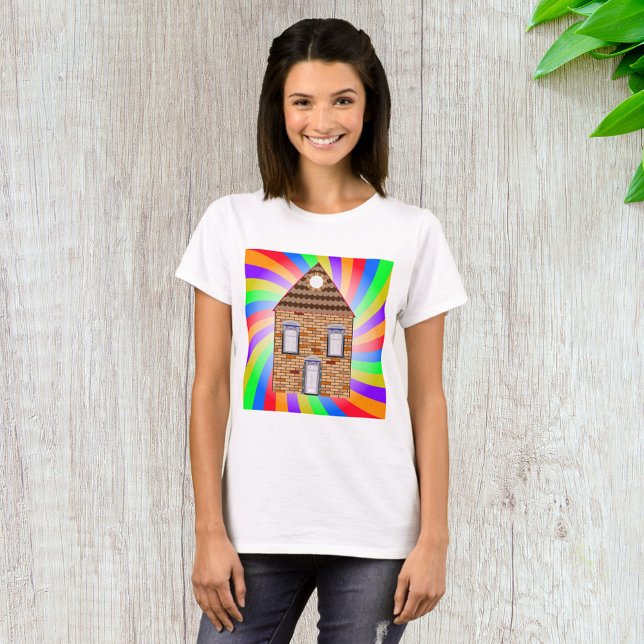 Färgfull Psychedelic Brick House Rainbow Design T Shirt (Skapare uppladdad)