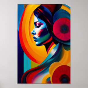 Färgfull Psychedelic Female Ansikte AI-genererad k Poster