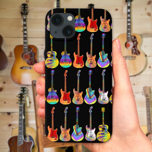 Färgfull Psychedelic Guitar Mönster på svart (Colorful psychedelic guitar pattern on black phone case)