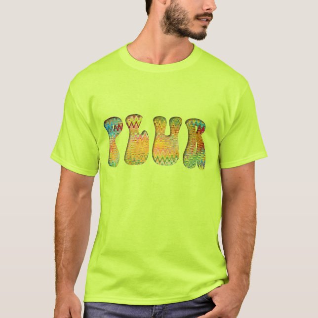 Färgfull Psychedelic Gult Puffy PLUR Tee (Framsida)