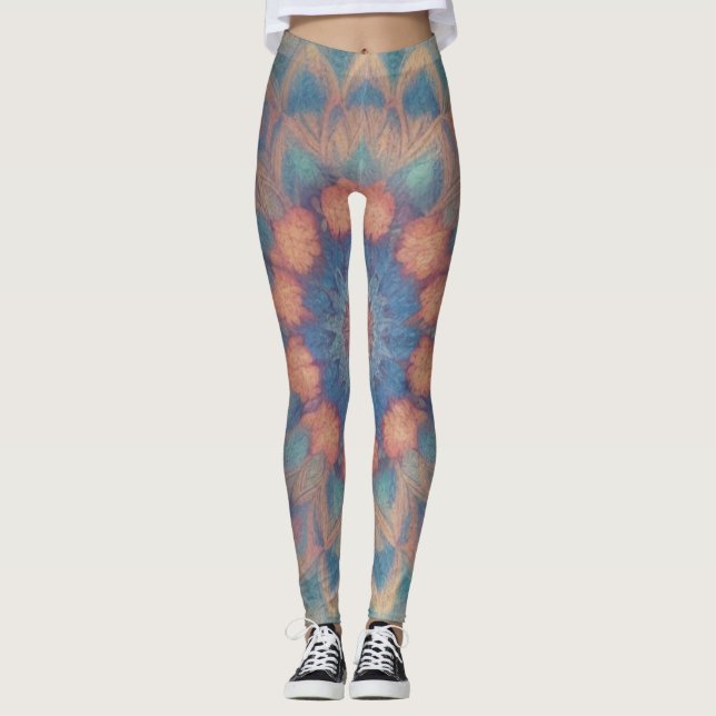 Färgfull Psychedelic Kaleidoscopic Symmetrical Leggings (Framsida)