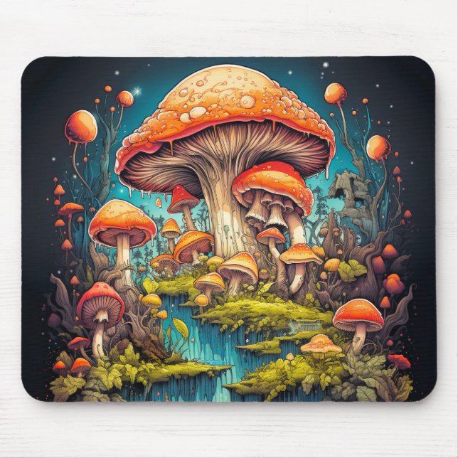 Färgfull Psychedelic Mushroom Illustration Musmatta (Framsidan)