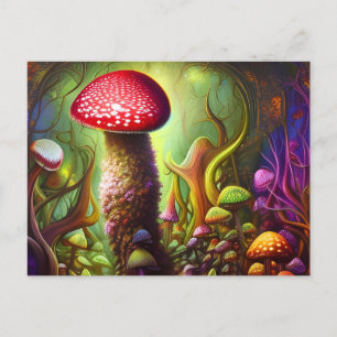 Färgfull Psychedelic Mushroom Mystical Forest Vykort