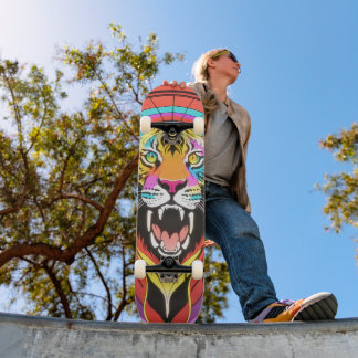 Färgfull Psychedelic Roaring Tiger Mini Skateboard Bräda 18,5 Cm
