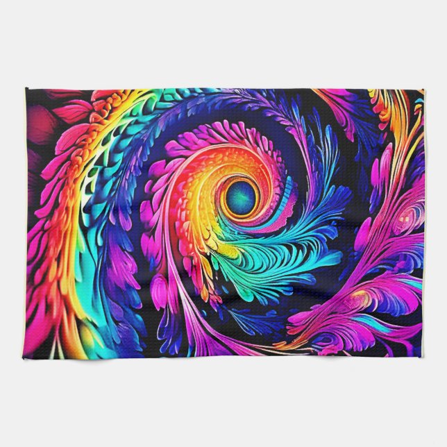 Färgfull Psychedelic Spiral Art Kökshandduk (Horisontell)