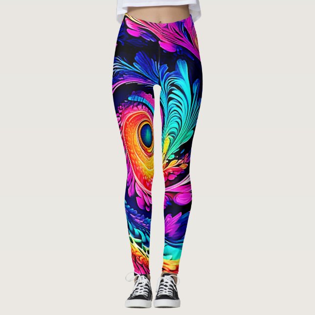 Färgfull Psychedelic Spiral Art Leggings (Framsida)