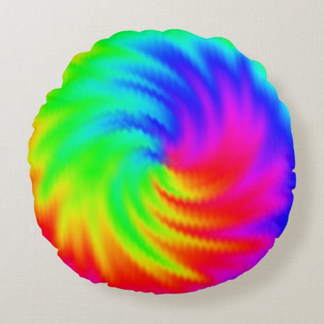Färgfull Psychedelic Tie Dye Mönster Rund Kudde (Framsidan)
