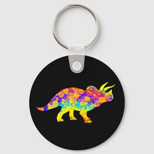 Färgfull Psychedelic Triceratops Dinosaur Art Nyckelring (Framsida)