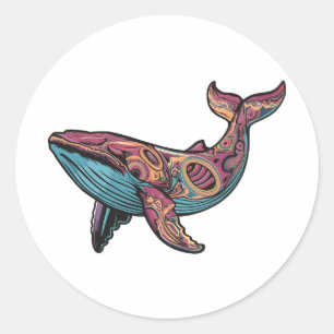 Färgfull Psychedelic Whale Runt Klistermärke