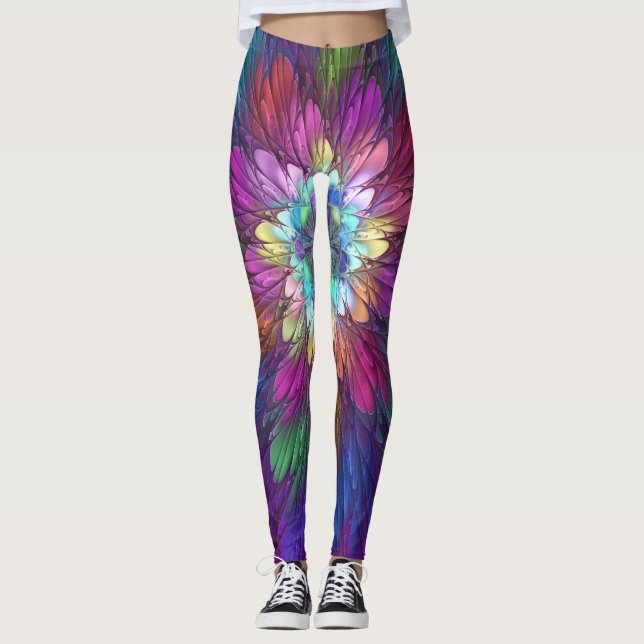 Färgfull Psykedelisk Abstrakt Fractal Art Leggings (Framsida)